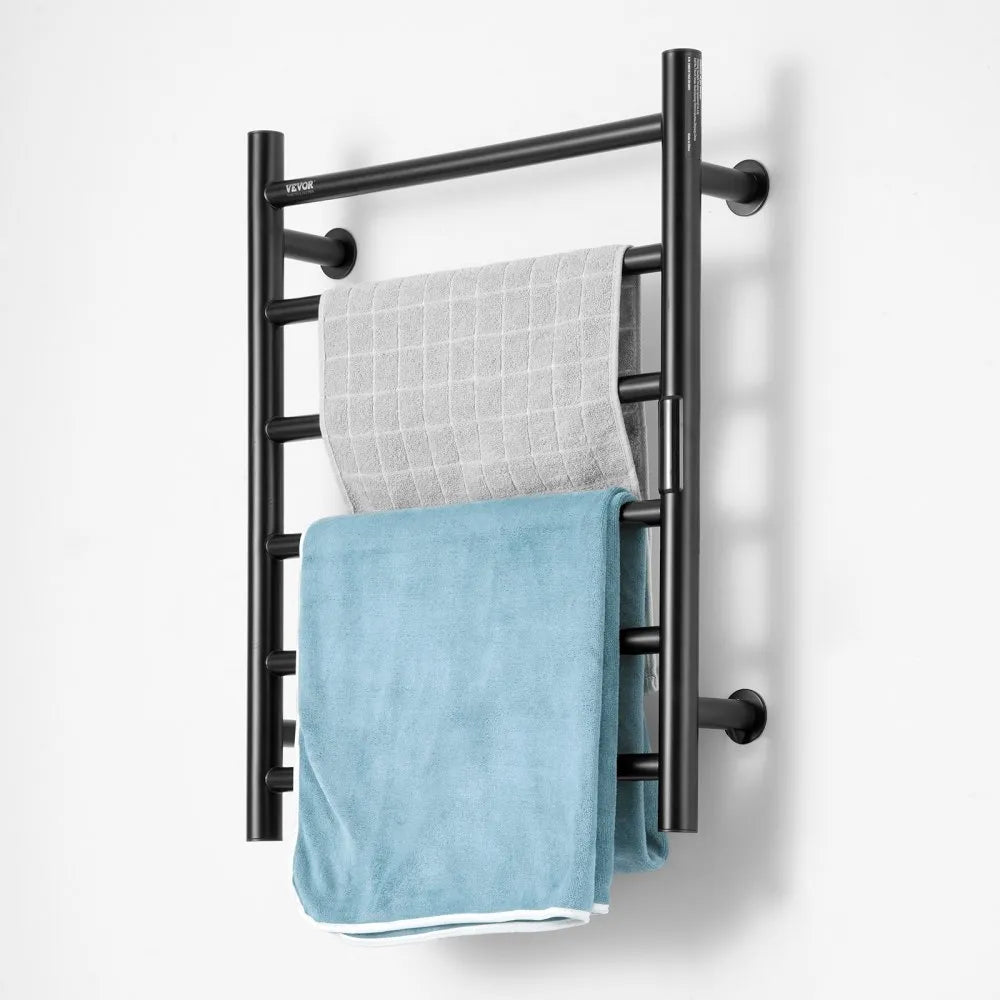 VEVOR 6 Bars Towel Warmer Rack Wall Mounted Heated Towel Rack for Bathroom Black