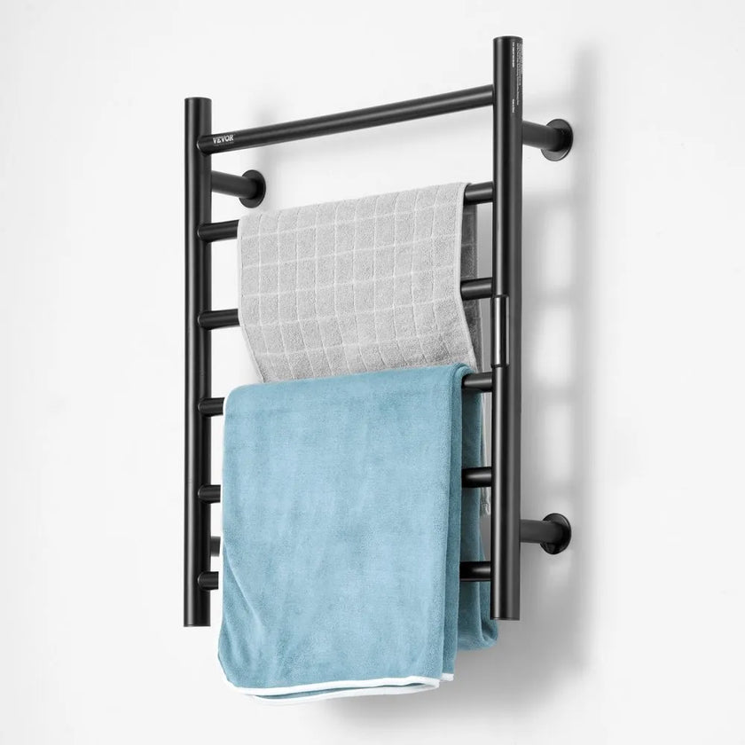 VEVOR 6 Bars Towel Warmer Rack Wall Mounted Heated Towel Rack for Bathroom Black