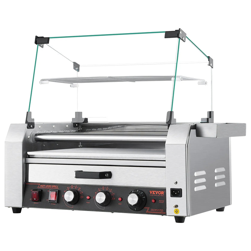 VEVOR 18 Hot Dog 7 Roller Electric Grill Cooker Machine Bun Warmer Cover 1200W