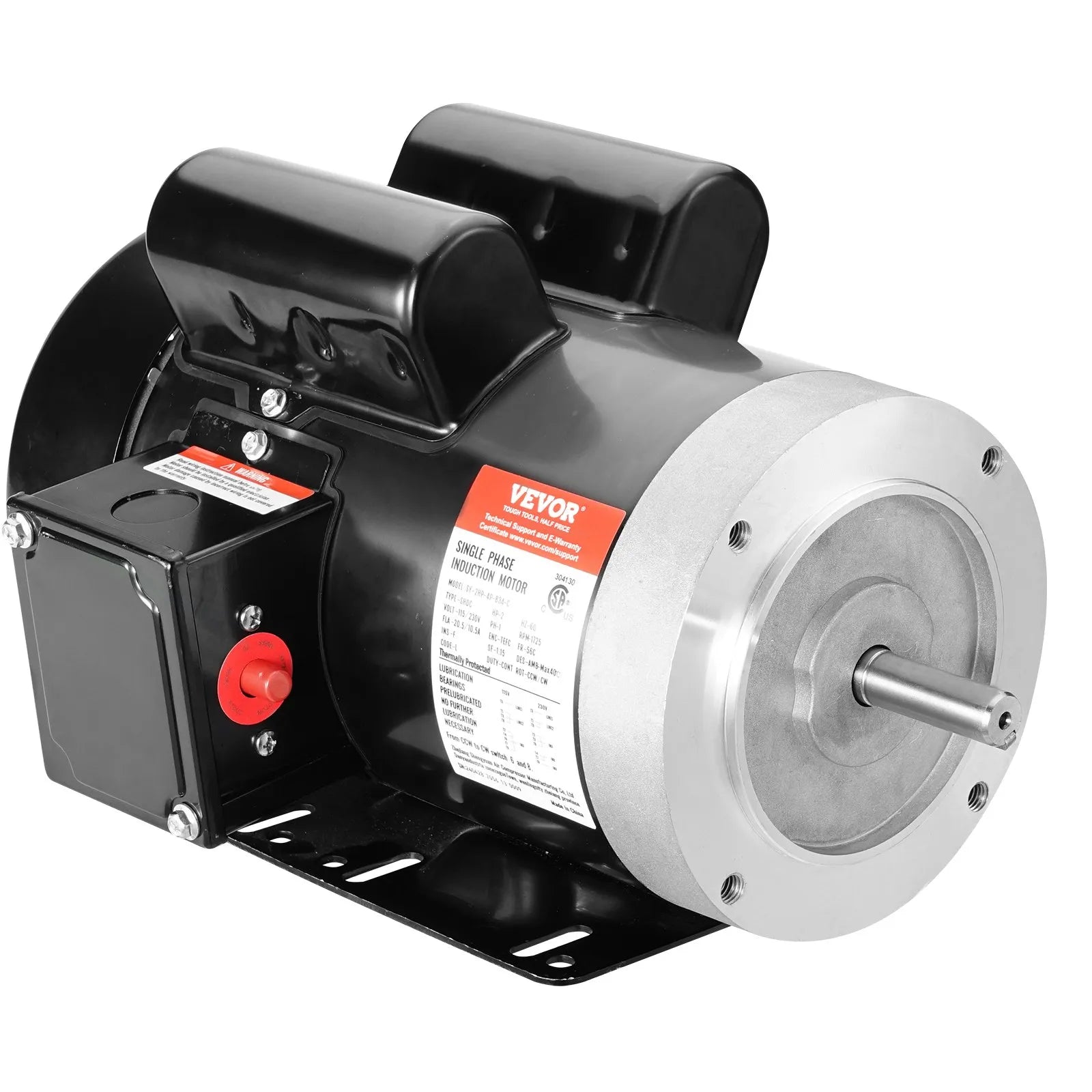 VEVOR 2HP Electric Motor 1725RPM AC 115V/230V 56C Frame 1-Phase 5/8