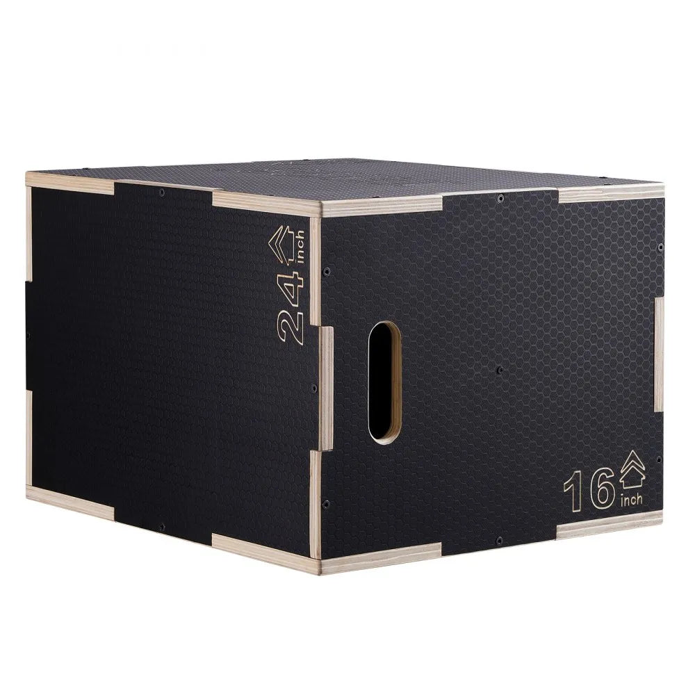 VEVOR 3 in 1 Plyometric Jump Box, 24/20/16 Inch Wooden Plyo Box, Platform & Jumping Agility Box, Anti-Slip Fitness Exercise Step Up Box for Home Gym Training, Conditioning Strength Training, Black