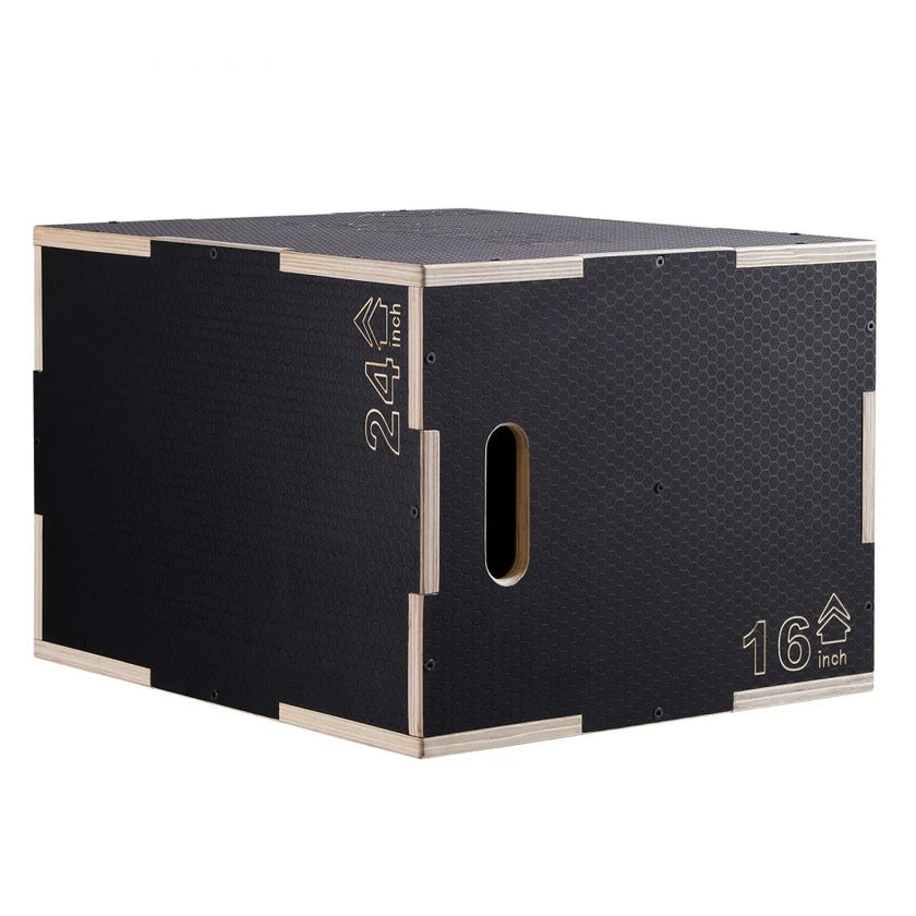 VEVOR 3 in 1 Plyometric Jump Box, 24/20/16 Inch Wooden Plyo Box, Platform & Jumping Agility Box, Anti-Slip Fitness Exercise Step Up Box for Home Gym Training, Conditioning Strength Training, Black