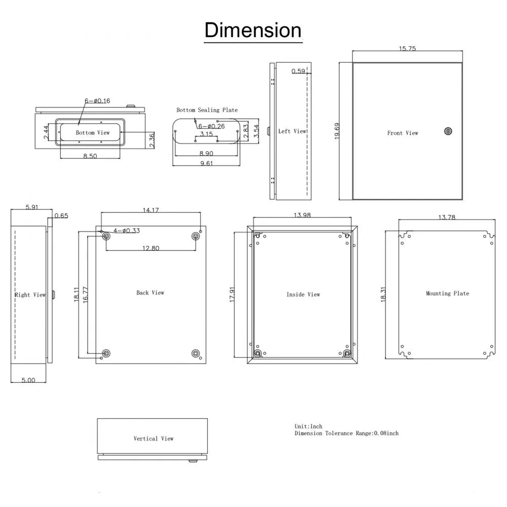 VEVOR NEMA Steel Enclosure, 20 x 16 x 6'' NEMA 4X Steel Electrical Box, IP66 Waterproof & Dustproof, Outdoor/Indoor Electrical Junction Box, with Mounting Plate