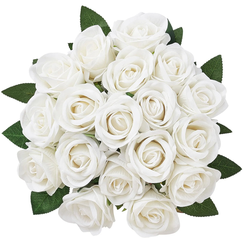 VEVOR 120 Pcs White Roses Artificial Flowers Realistic Bouquet Xmas Home Decor