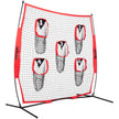 VEVOR 7 x 7 ft Football Trainer Throwing Net, Training Throwing Target Practice Net with 5 Target Pockets, Knotless Net Includes Bow Frame and Portable Carry Case, Improve QB Throwing Accuracy, Red