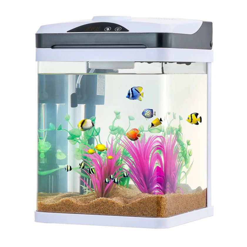 VEVOR 2 Gallon Fish Tank Aquarium LED Square Clear Glass 7 Color Self Cleaning