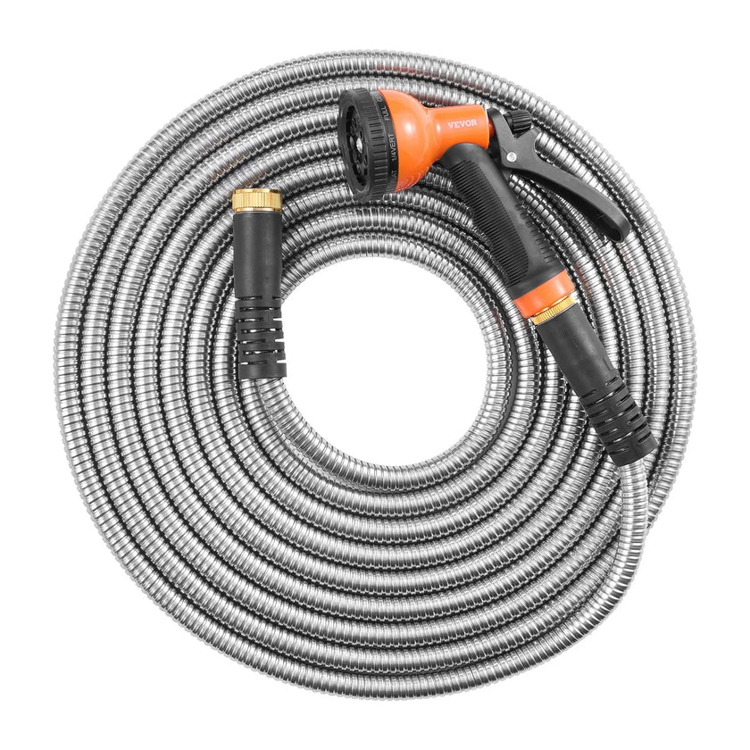 VEVOR 100ft Metal Garden Hose Stainless Steel Water Hose Lightweight No Kink