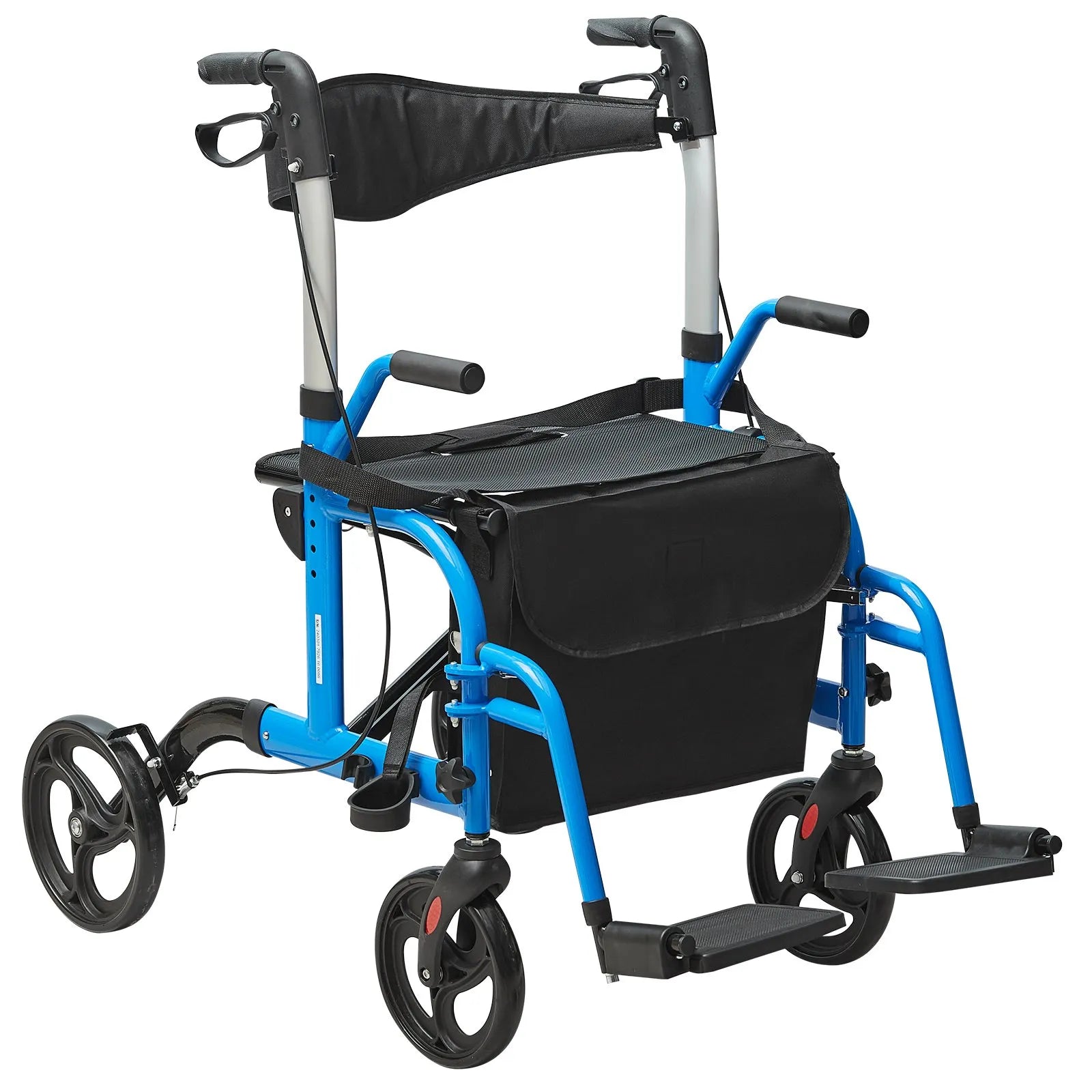 VEVOR 2 in 1 Rollator Walker & Transport Chair for Seniors, Folding Rolling Walker Wheelchair Combo & Footrests, Lightweight Aluminum Mobility Walker with Adjustable Handle, All Terrain Wheels, 300LBS