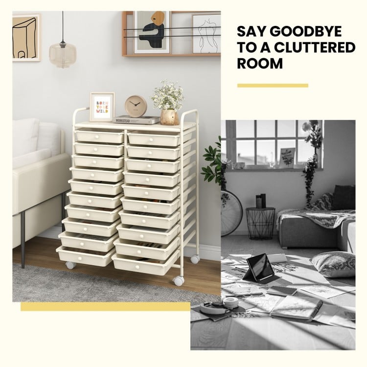 20 Drawers Rolling Storage Cart Studio Organizer-Beige