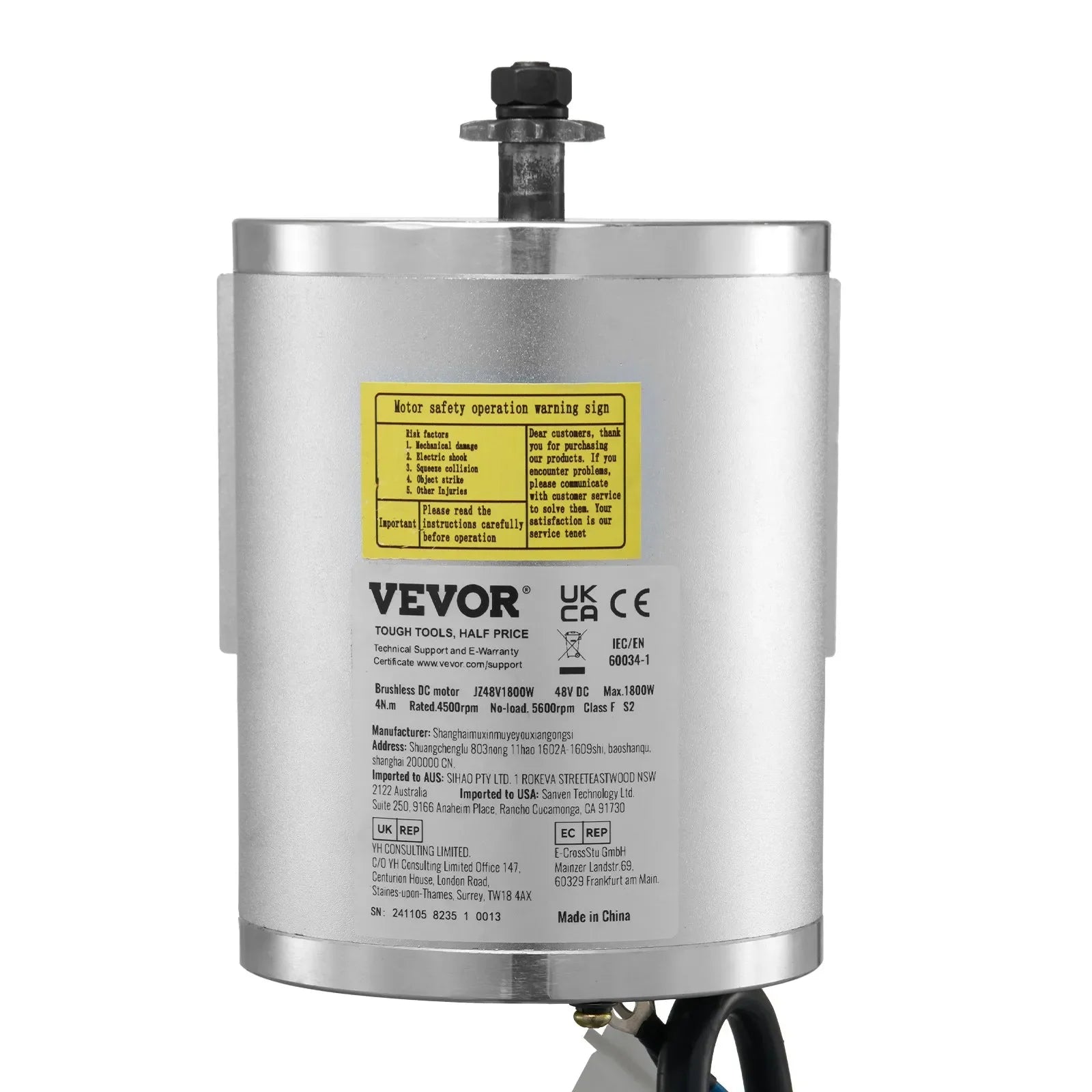 VEVOR 1800W Electric Brushless DC Motor Kit 48V 4500rpm Motor with Controller