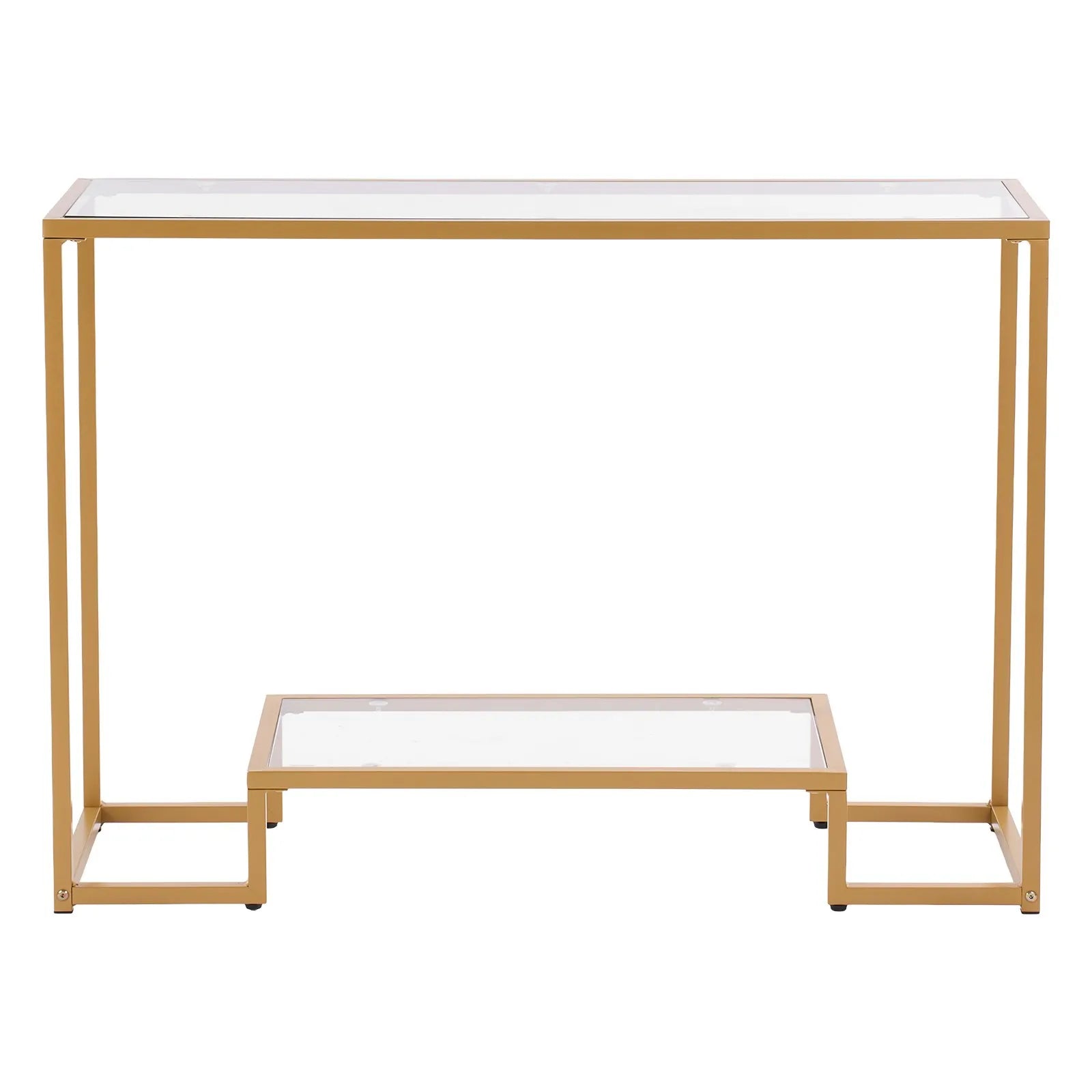 VEVOR 2-Tier Glass Console Table Rectangle Sofa Side Table with Anti-Tip Golden