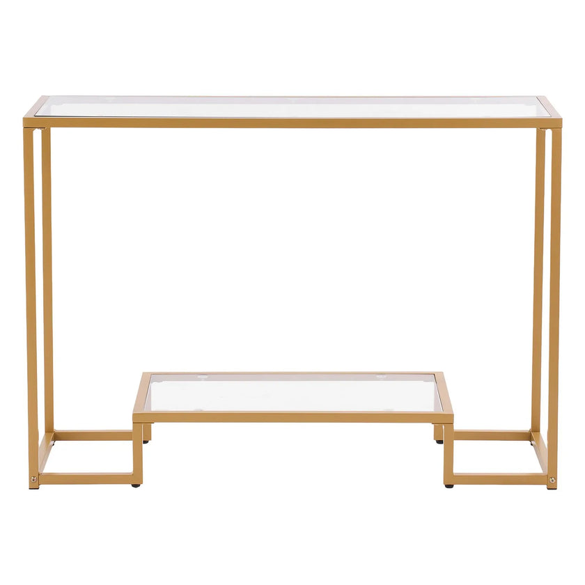 VEVOR 2-Tier Glass Console Table Rectangle Sofa Side Table with Anti-Tip Golden
