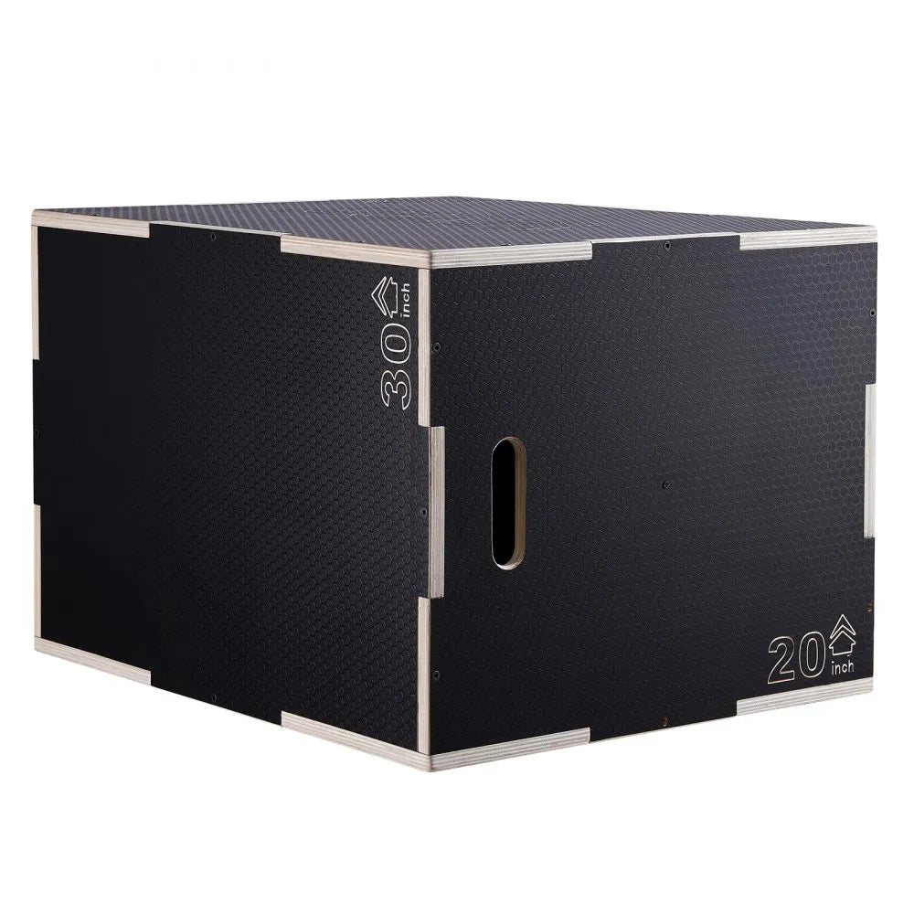 VEVOR 3 in 1 Plyometric Jump Box, 30/24/20 Inch Wooden Plyo Box, Platform & Jumping Agility Box, Anti-Slip Fitness Exercise Step Up Box for Home Gym Training, Conditioning Strength Training, Black