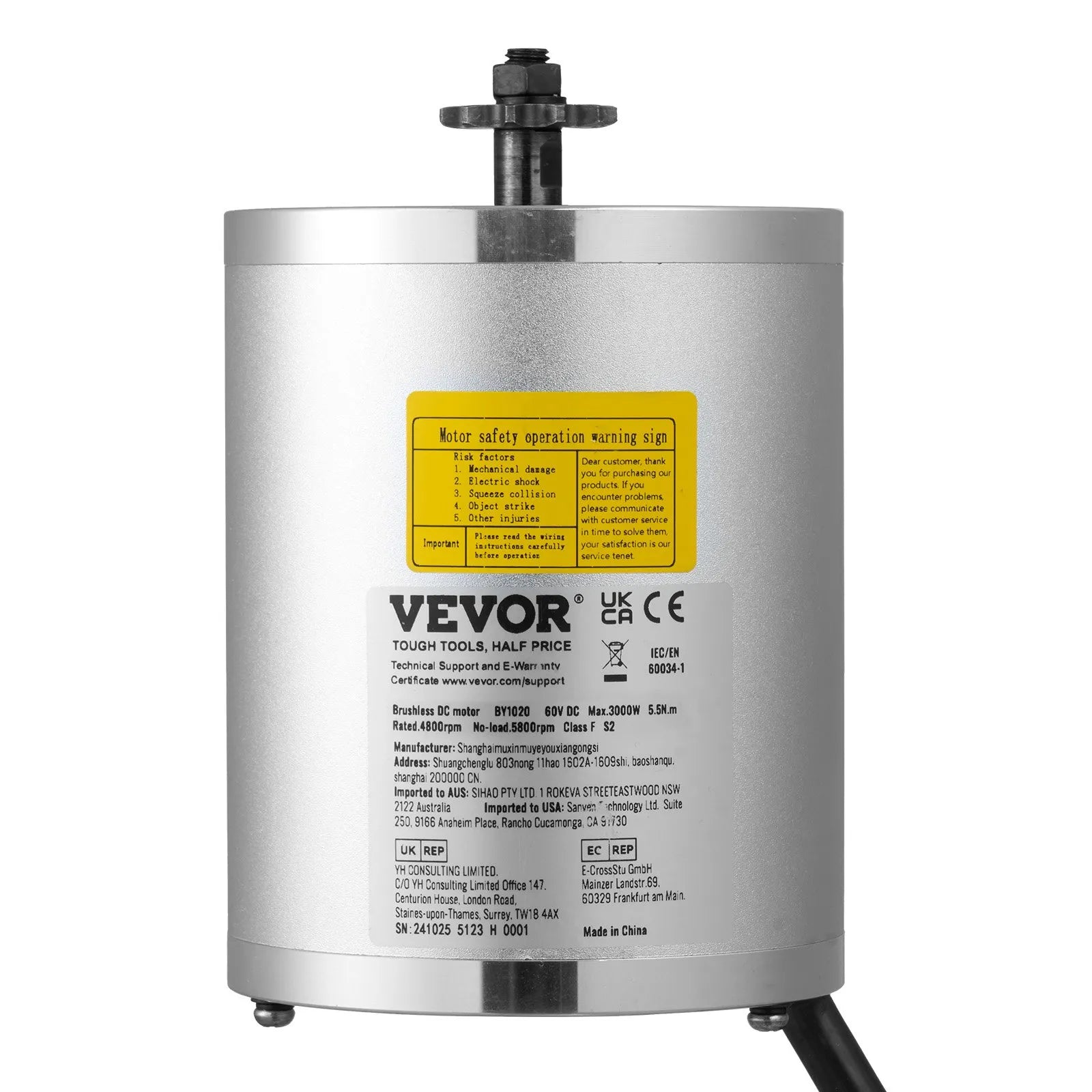 VEVOR 3000W Electric Brushless DC Motor 60V 4800rpm Motor for E-Bike Dirt Bike