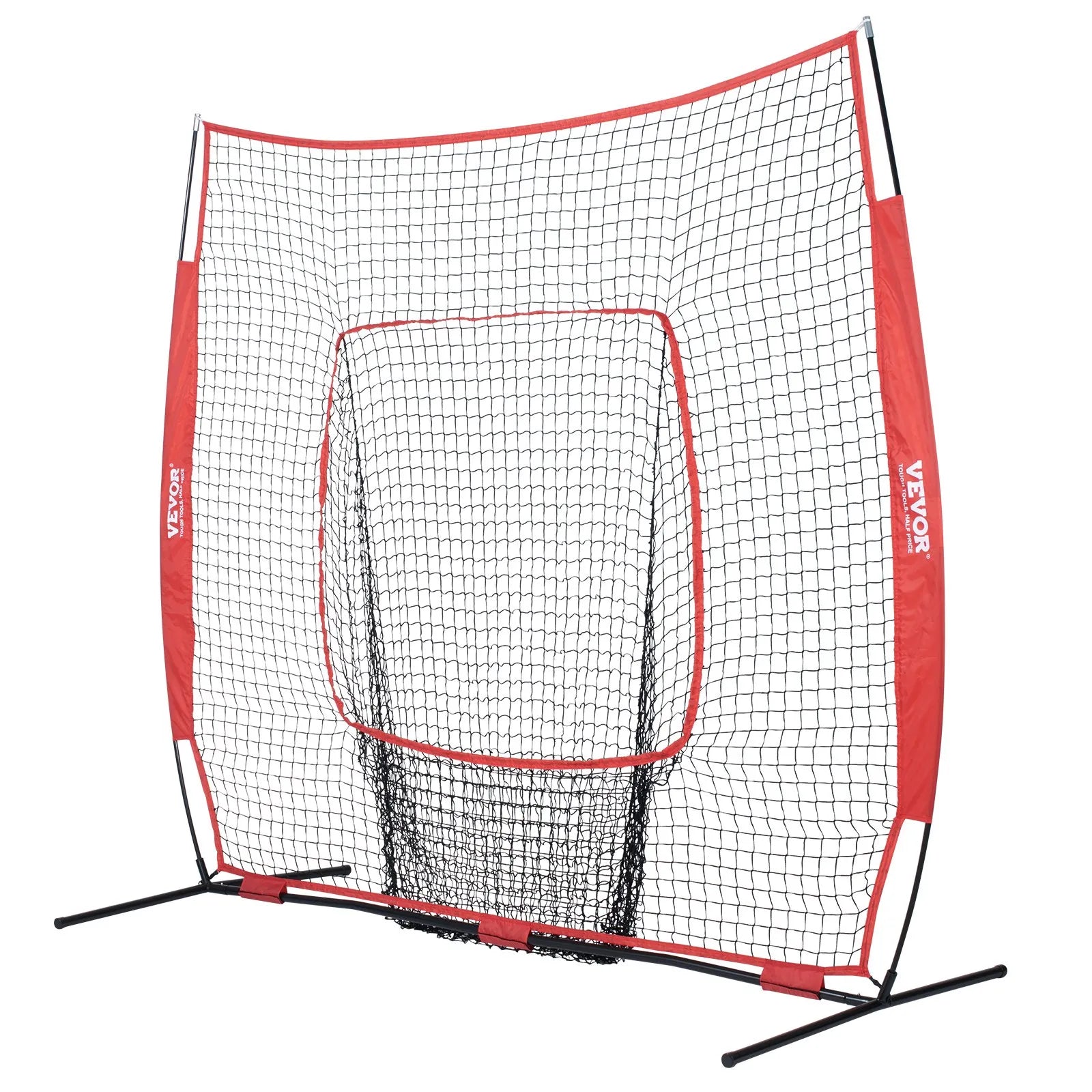 VEVOR 7x7 ft Baseball Softball Practice Net, Portable Baseball Training Net for Hitting Batting Catching Pitching, Backstop Baseball Equipment Training Aids with Carry Bag and Strike Zone