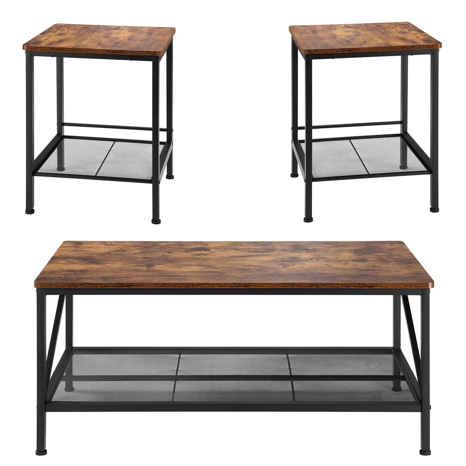 VEVOR 3 Pieces Living Room Table Sets 41.3 in Coffee Table with 2 End Tables