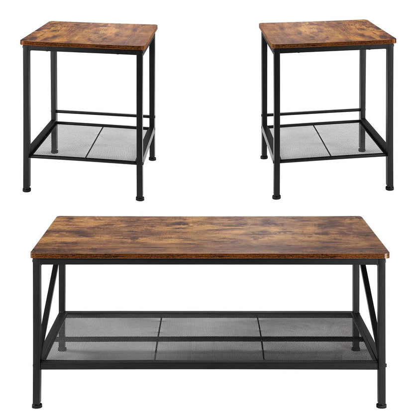VEVOR 3 Pieces Living Room Table Sets 41.3 in Coffee Table with 2 End Tables