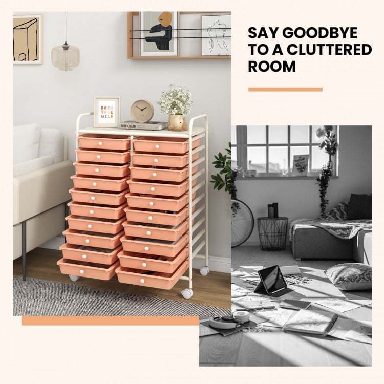 20 Drawers Rolling Storage Cart Studio Organizer-Peach
