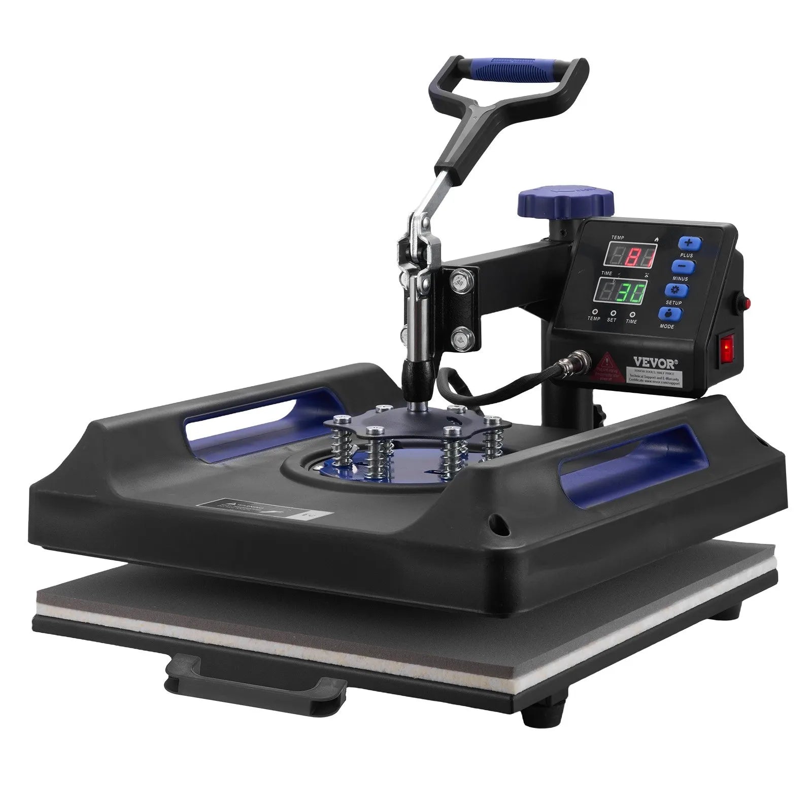 VEVOR 5 in 1 Heat Press Machine 15x15 in 30oz Tumbler Press T-Shirts Black+Blue