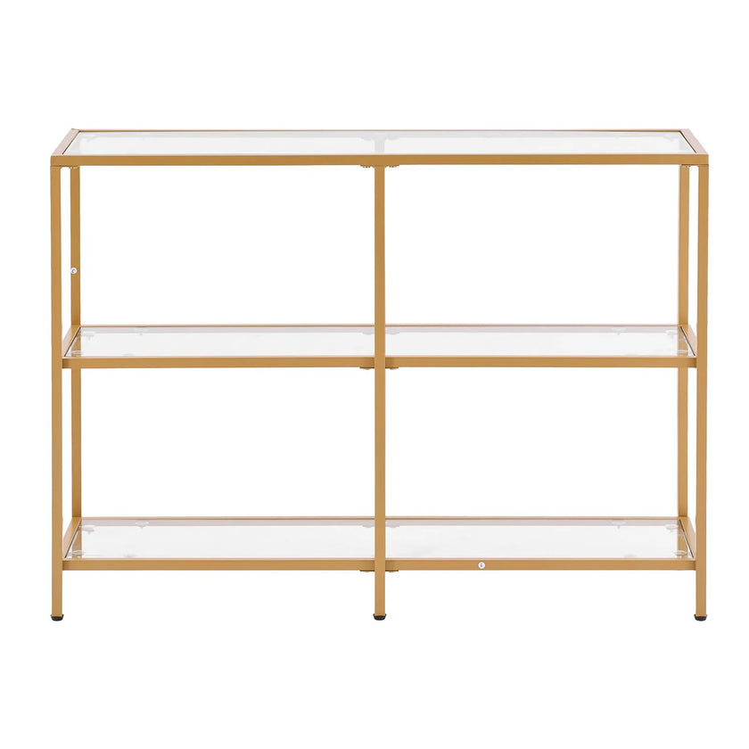 VEVOR 3-Tier Glass Console Table Rectangle Sofa Side Table with Anti-Tip Golden