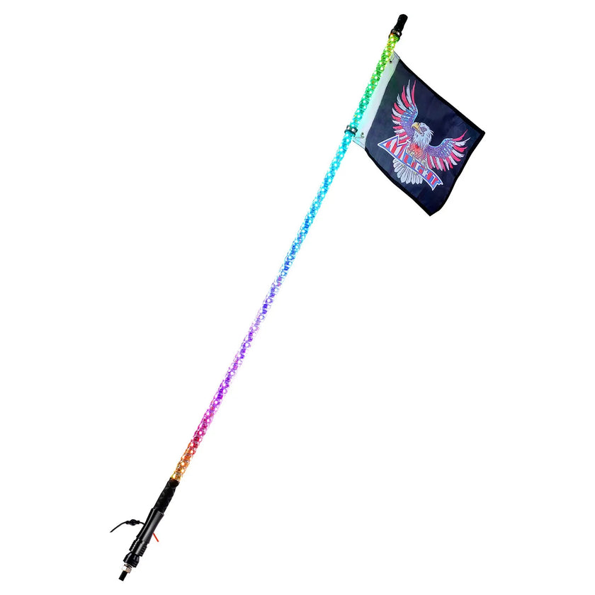 VEVOR 1 PC 3 FT Whip Light, APP & RF Remote Control Led Whip Light, Waterproof 360°Spiral RGB Chasing Lighted Whips with 2 Flags, for UTVs, ATVs, Motorcycles, RZR, Can-am, Trucks, Off-road, Go-karts
