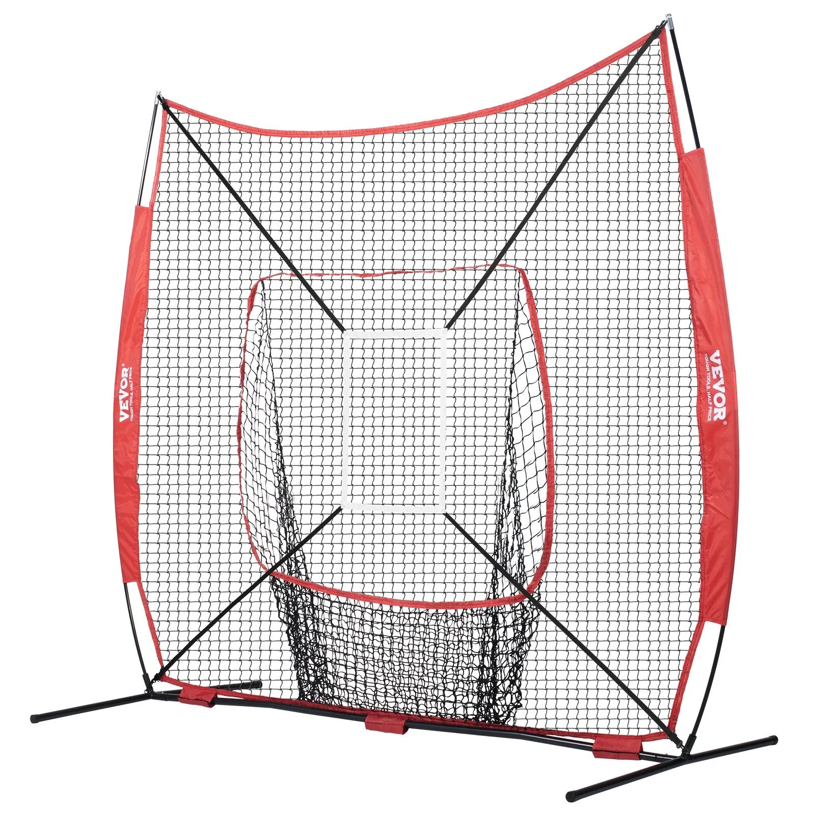 VEVOR 7x7 ft Baseball Softball Practice Net, Portable Baseball Training Net for Hitting Catching Pitching, Backstop Baseball Equipment with Bow Frame, Carry Bag, Strike Zone, Ball, Tee, Ball Collector