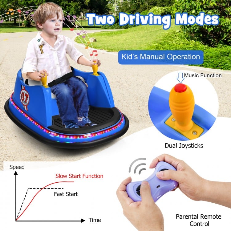12V Electric Kids Ride On Bumper Car with Flashing Lights for Toddlers-Blue