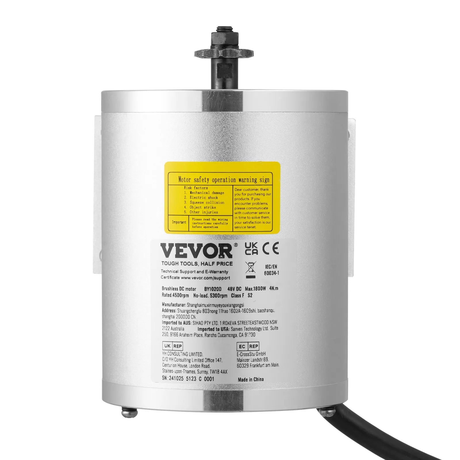 VEVOR 1800W Electric Brushless DC Motor Kit 48V 4500rpm with Speed Controller