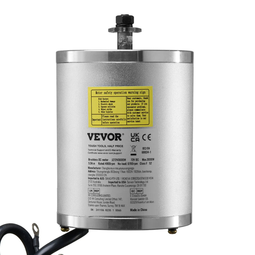 VEVOR 72V 3000W Electric Brushless DC Motor Kit with Upgraded Speed Controller