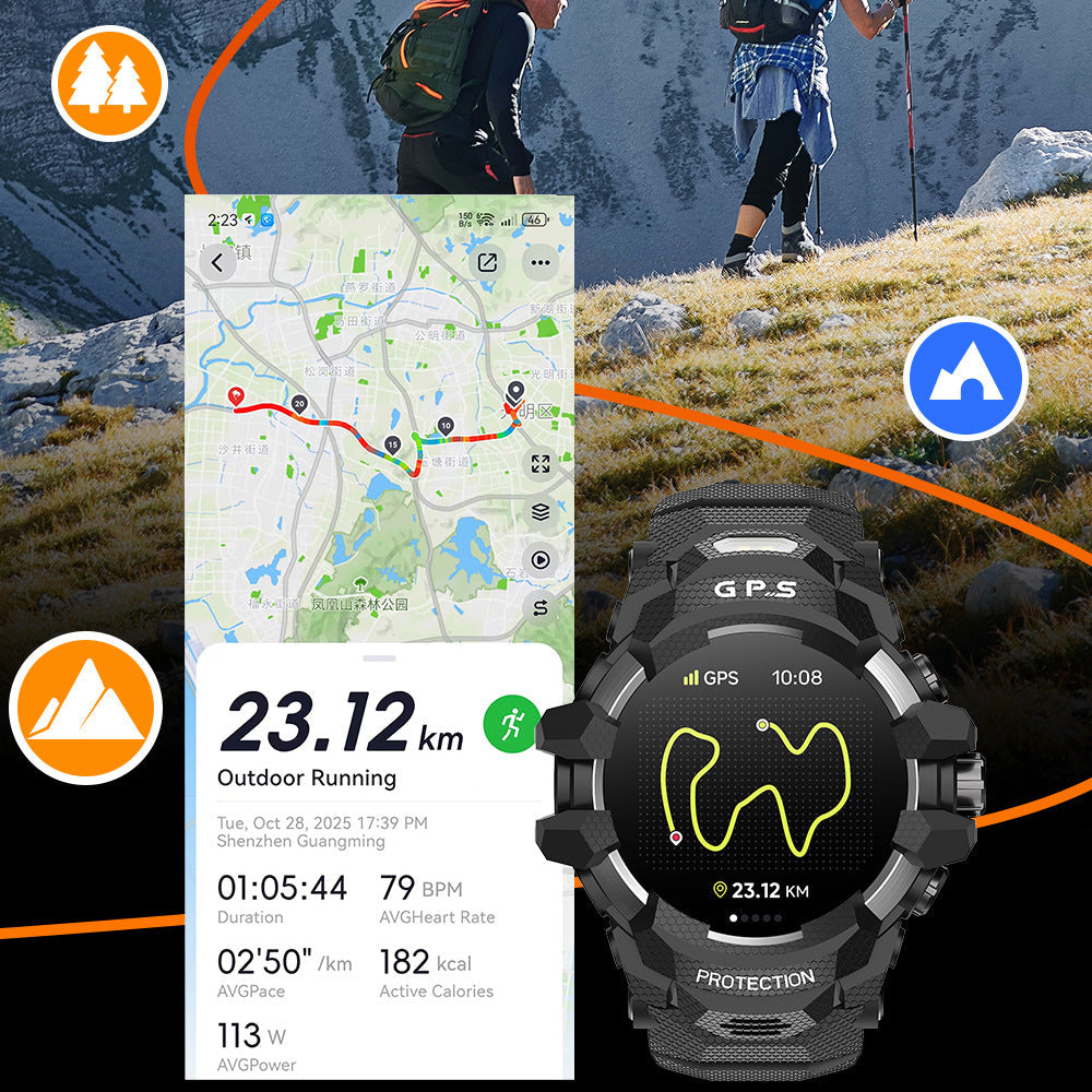 Outdoor Sport Smart Watch with Bluetooth Calling – Rugged GPS Fitness Watch (Black & Red)