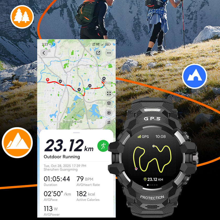 Outdoor Sport Smart Watch with Bluetooth Calling – Rugged GPS Fitness Watch (Black & Red)