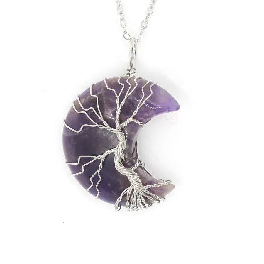 Natural Crystal Moon Pendant for Men and Women