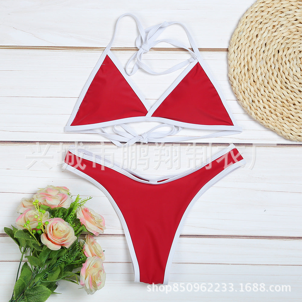 Women's Halter Triangle Bikini Set – Contrast Trim