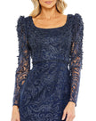 Embroidered Appliqué Shoulder Detail Trumpet Gown