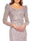 Embroidered Appliqué Shoulder Detail Trumpet Gown