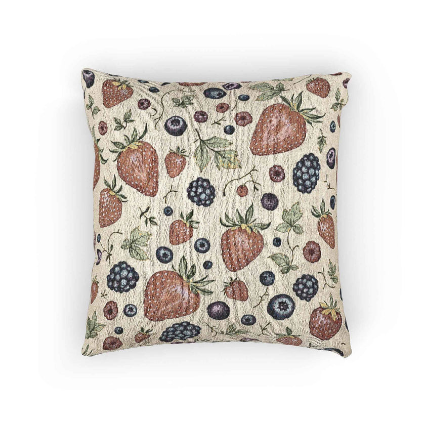 Strawberry Blueberry Pattern Woven Pillow | Fruit Botanical Throw Pillow