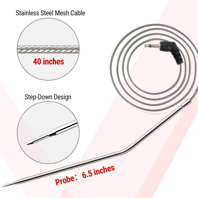 Oven Probe Thermometer with Digital Timer, 40-inch Mesh Cable, 0°C to 300°C, Grey