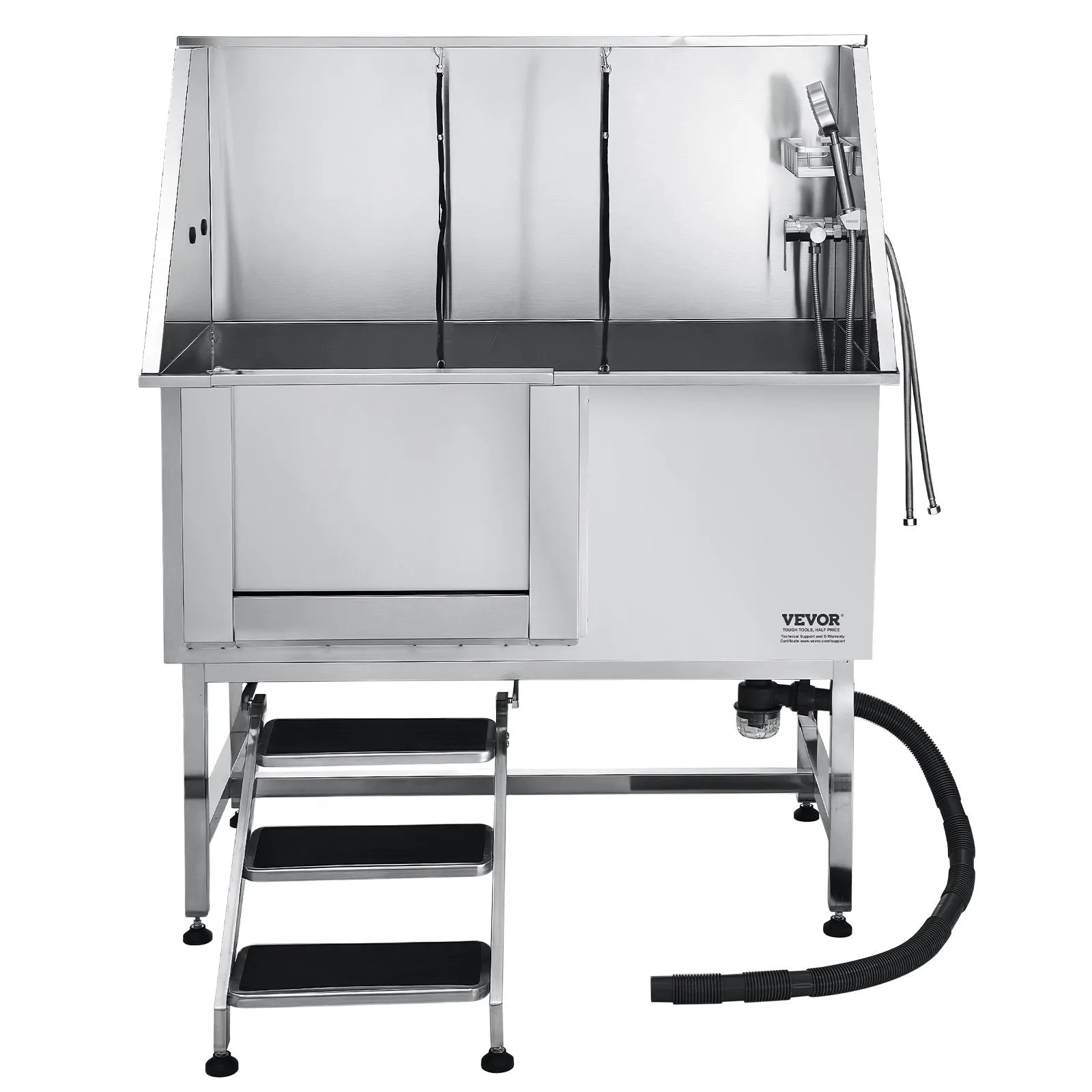 VEVOR 50 Inch Dog Grooming Bath Tub Stainless Steel w Stairs Water Filter Left