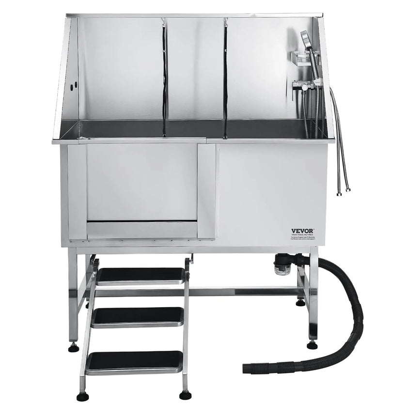 VEVOR 50 Inch Dog Grooming Bath Tub Stainless Steel w Stairs Water Filter Left