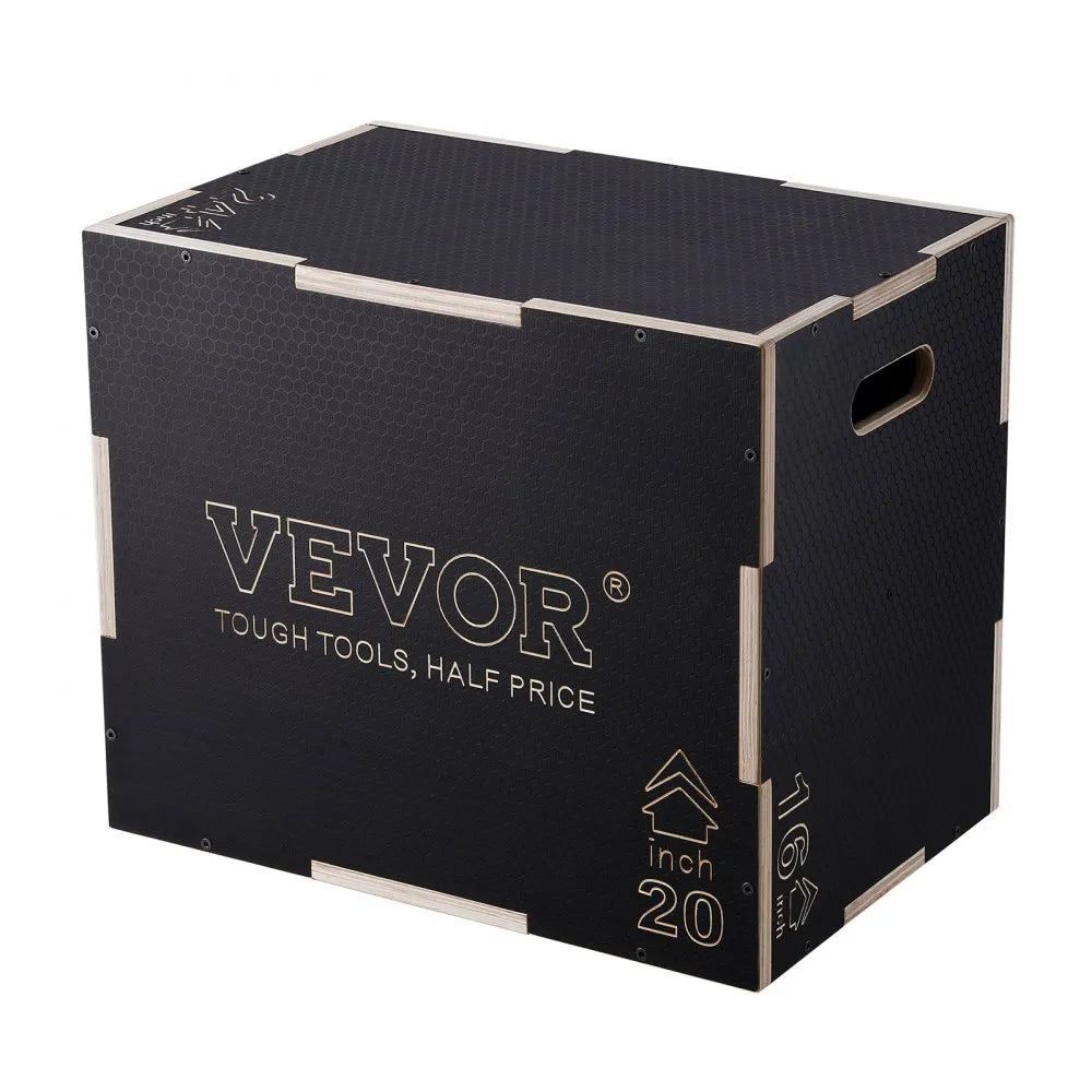 VEVOR 3 in 1 Plyometric Jump Box, 24/20/16 Inch Wooden Plyo Box, Platform & Jumping Agility Box, Anti-Slip Fitness Exercise Step Up Box for Home Gym Training, Conditioning Strength Training, Black