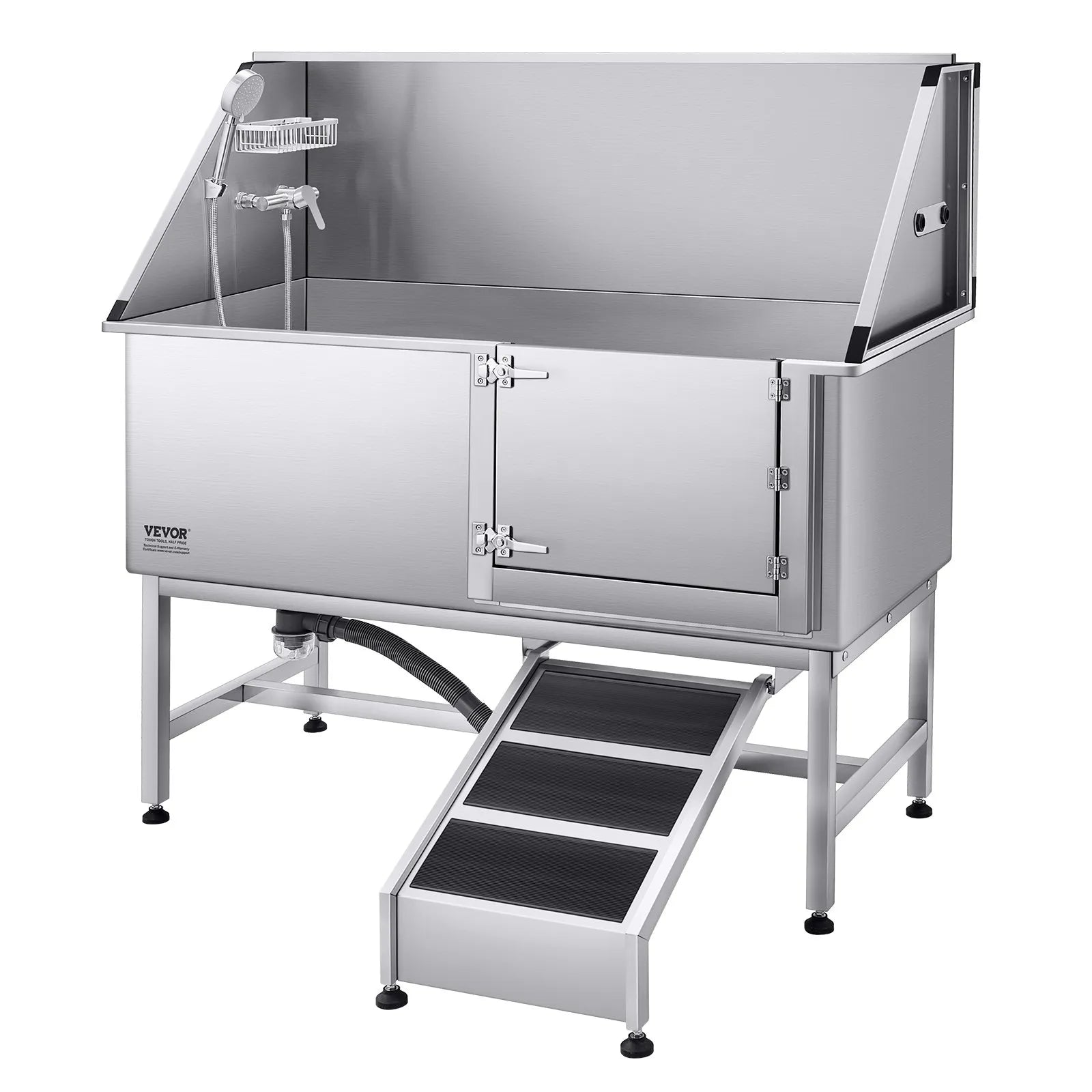 VEVOR 62 Inch Dog Grooming Bath Tub Stainless Steel w Ramp Water Filter