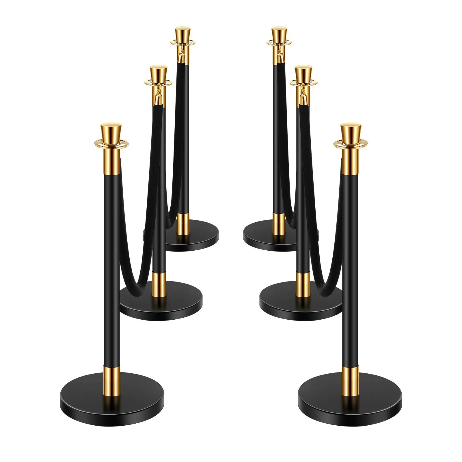 VEVOR 6 Pcs Stanchion Post with 4 Black Velvet Ropes Sand Injection Hollow Base