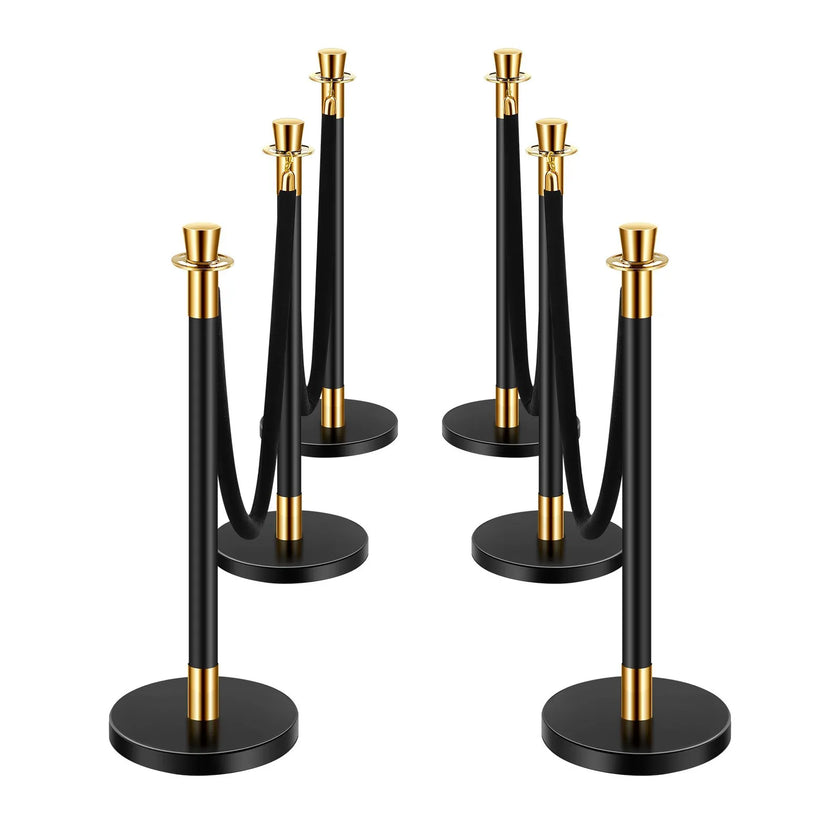 VEVOR 6 Pcs Stanchion Post with 4 Black Velvet Ropes Sand Injection Hollow Base
