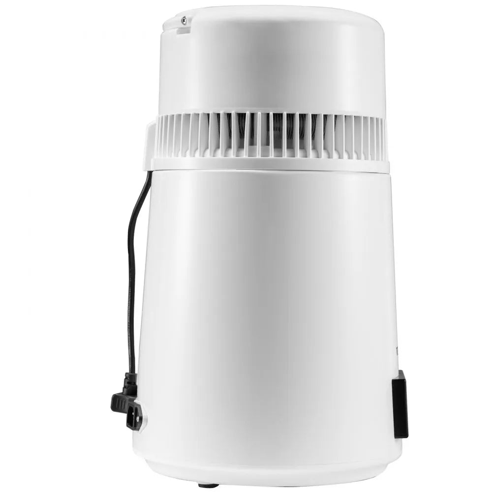 VEVOR 1.1Gal Water Distiller, 0.3Gal/H, 750W Distilled Water Maker Machine 0-99H Timing Set Temp Display, 304 Stainless Steel Countertop Distiller Glass Carafe Cleaning Powder 3 Carbon Packs, White