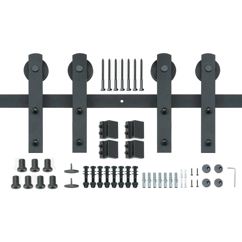 VEVOR 8FT Sliding Barn Door Hardware Kit, 330LBS Heavy Duty Barn Door Track Kit for Double Doors, Fit 3.7-4.3FT Total Wide and 1.3