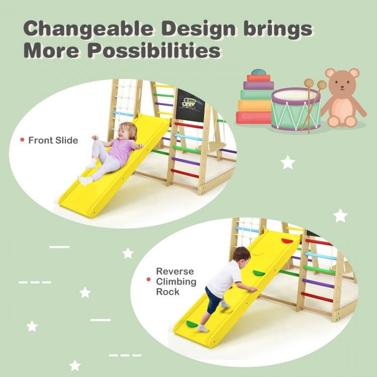 Indoor Playground Climbing Gym Wooden 8-in-1 Climber Playset for Children-Multicolor
