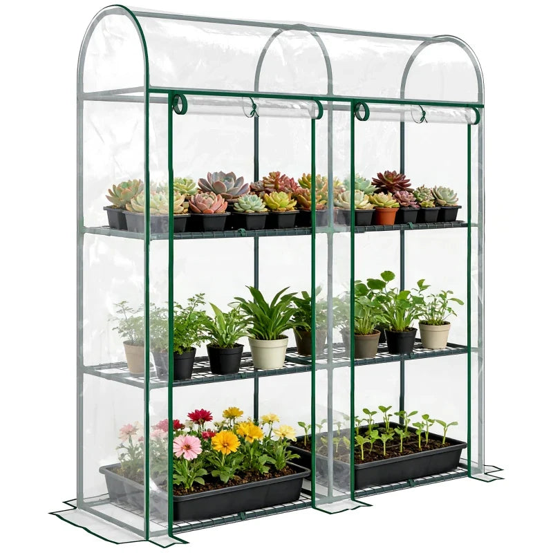3 Tier Mini Greenhouse, Portable Greenhouse with 2 Roll-up Doors, 56.3