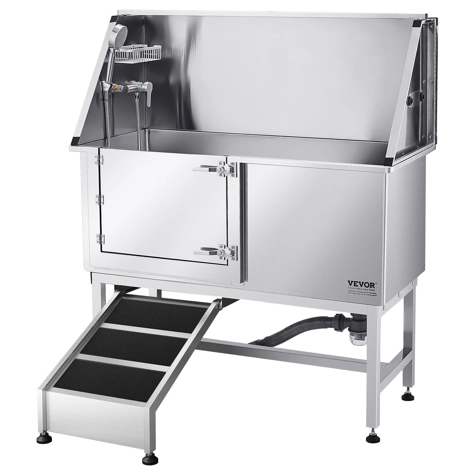 VEVOR 50 Inch Dog Grooming Bath Tub Stainless Steel w Ramp Water Filter Left