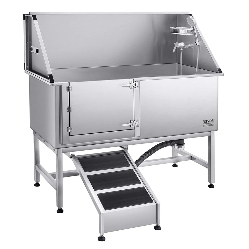 VEVOR 62 Inch Dog Grooming Bath Tub Stainless Steel w Ramp Water Filter Left