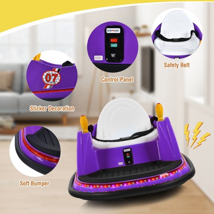 12V Electric Kids Ride On Bumper Car with Flashing Lights for Toddlers-Purple